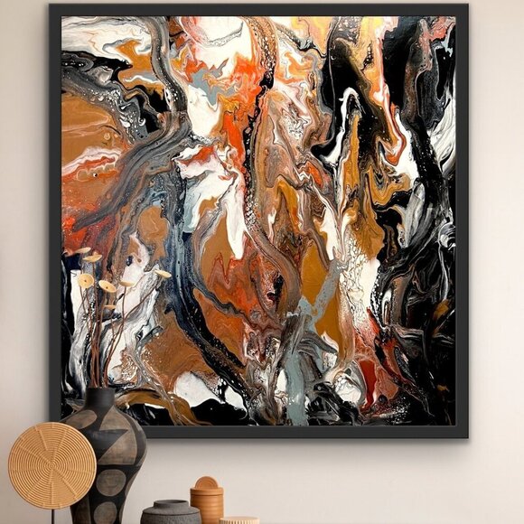 Large Hand Crafted Acrylic Abstract Painting Neutral Earth Tone Modern - Picture 4 of 11